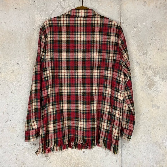 Vintage Christmas plaid red green distressed button up long sleeve shirt large - Picture 6 of 7